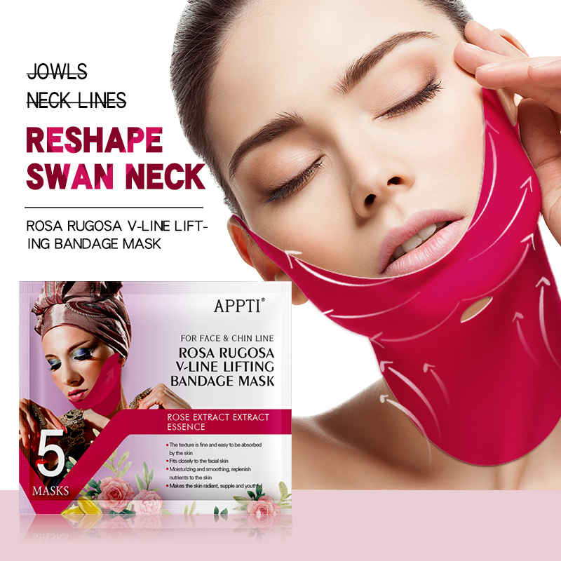 Apppti rose rugosa v-line sollevamento brandage maschera faccia faces dimagrante cinghia bellezza doppio mento riduttore idrogel maschera facciale per sollevare il mento e stringere la pelle