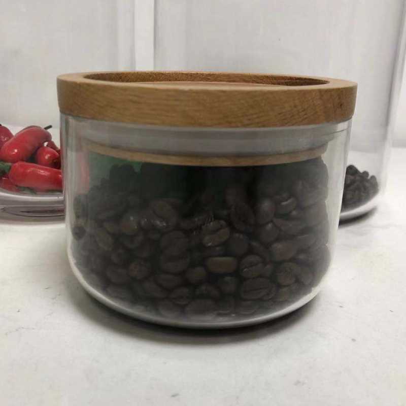 Clear Glass Food Storage Canister Canister Jar Collection con coperchio in legno aderente con aria