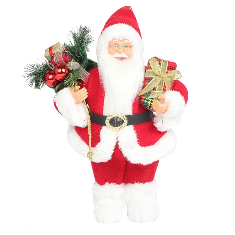 14inch in piedi Red Christmas Santa Claus figurine con scatola regalo Ago di pino in plastica tradizionale ornamento ornamento decorazione vacanze