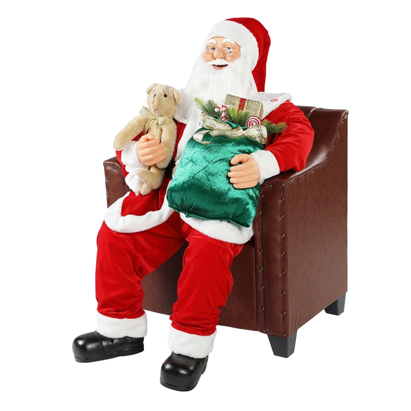 100 cm Natale animato divano Santa Claus con illuminazione ornamento musicale decorazione tradizionale figurina collezione