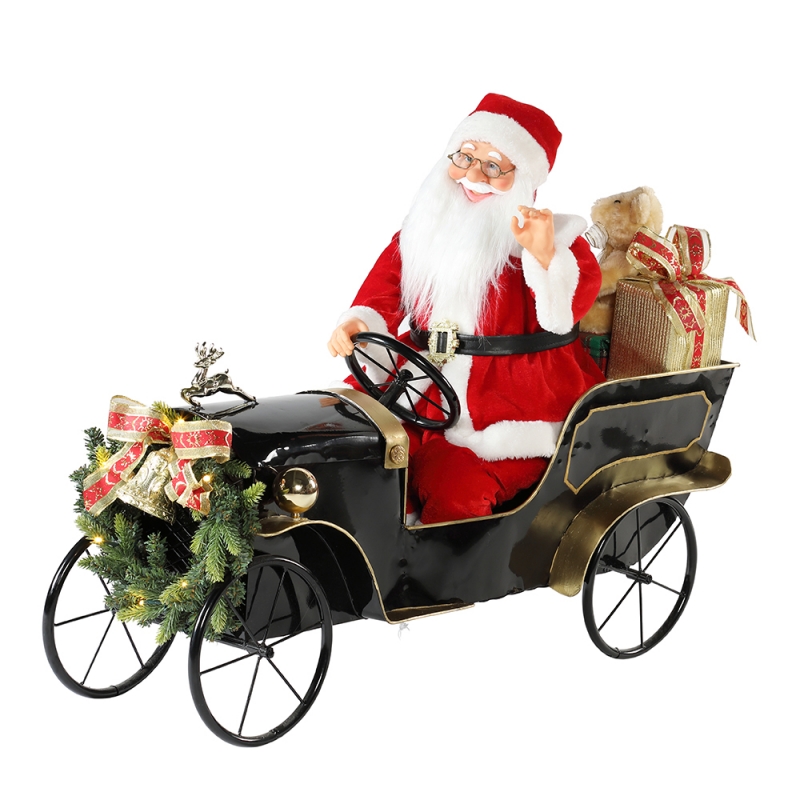 80cm Auto di Natale animata Santa Claus con illuminazione ornamento musicale decorazione figurina figurina collezione tradizionalenatale