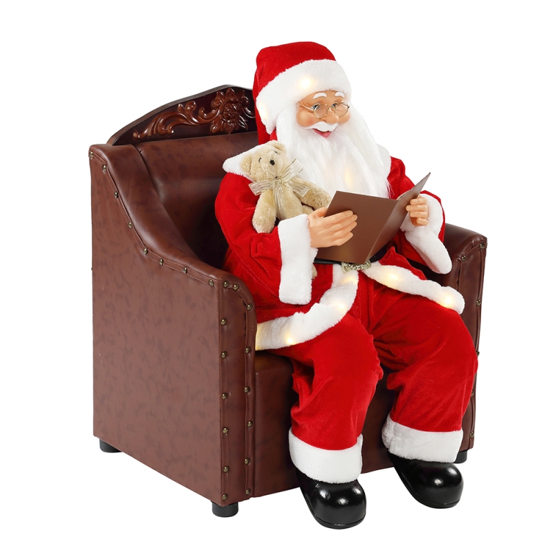 80cm Divano Santa Claus con illuminazione ornamento musicale decorazionenatalizia figurina collezione Xmas tradizionale