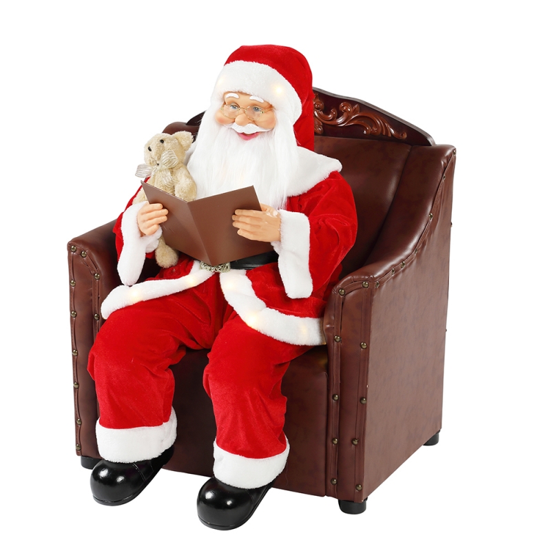 80cm Divano Santa Claus con illuminazione ornamento musicale decorazionenatalizia figurina collezione Xmas tradizionale