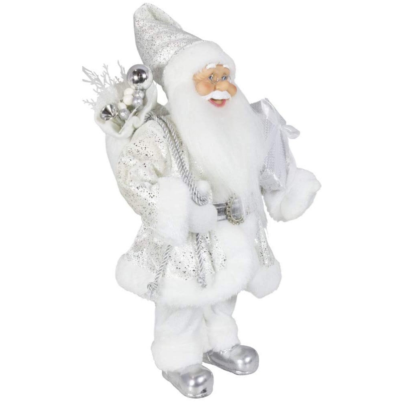 Nobile 45cm Decorazioninatalizie in piedi Santa Claus in argentonatale ornamenti albero forniture figurina tradizionale vacanza