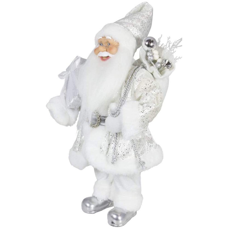 Nobile 45cm Decorazioninatalizie in piedi Santa Claus in argentonatale ornamenti albero forniture figurina tradizionale vacanza
