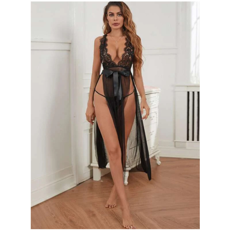 Abbigliamento sexy Abbigliamento per le donne Vedere attraverso il vestito Abito Abito in pizzo aperto Pura Mesh Kimono