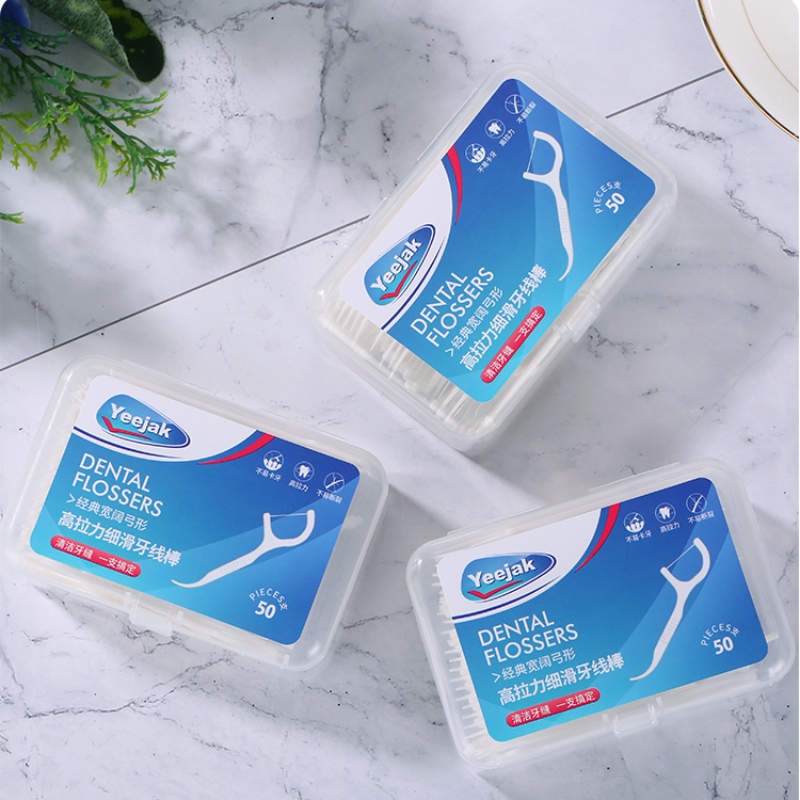 Etichetta privata Biodegradabile stuzzicabro monouso di bambù di bambù di bambù/wooden/wwheat paglia/plastic Flosser Stick Dental Floss Pick