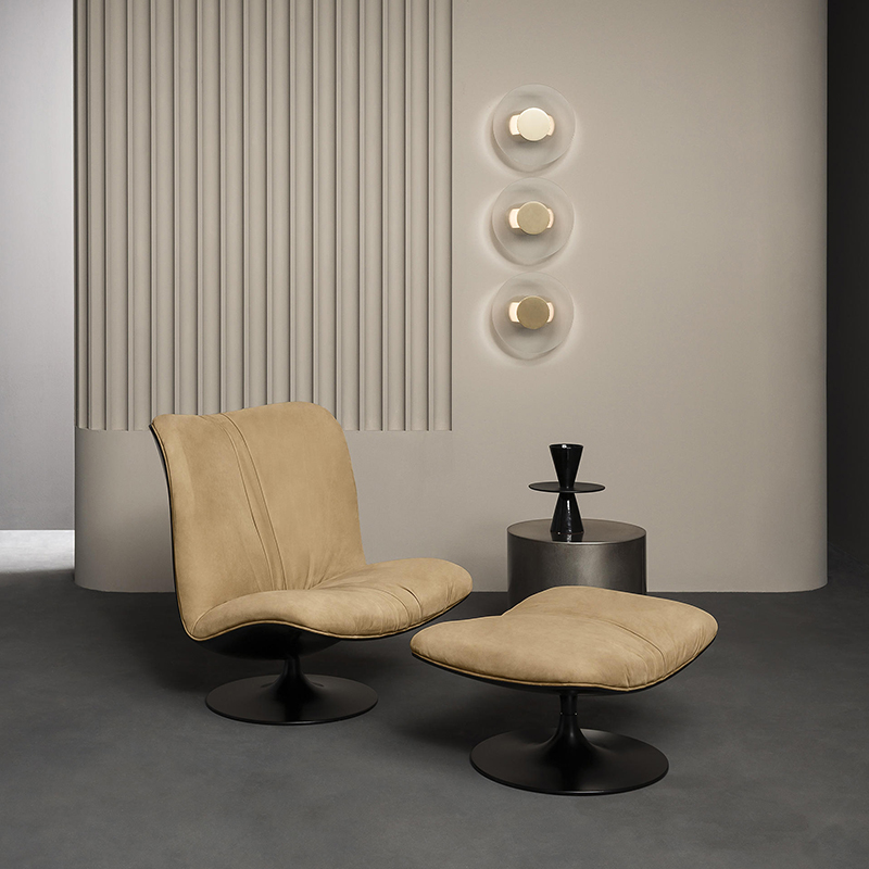Designer di lusso minimalista italiano in fibra di vetro moderno moderno salotto in vera pelle girevole accento per soggiorno