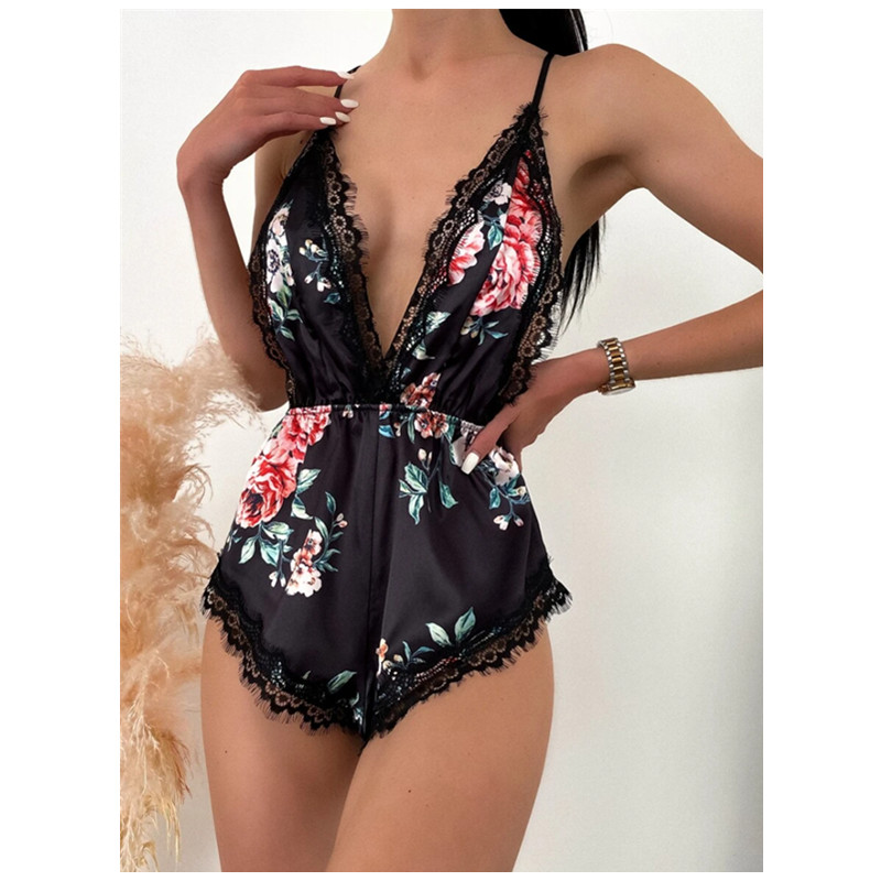 Sexy scava fuori floreale tuta floreale alto taglio con scollo a V lingerie teddy ultra sottile traspirante donna traspirante sexy sexy lingeriehot prodotti prodotti