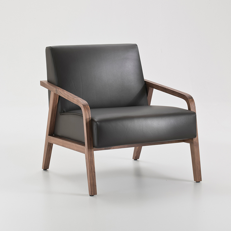Design moderno Design soggiorno Soggiorno Sedile singolo Divano Bentwood Pelle Chaise Lounge Chair con ottomano