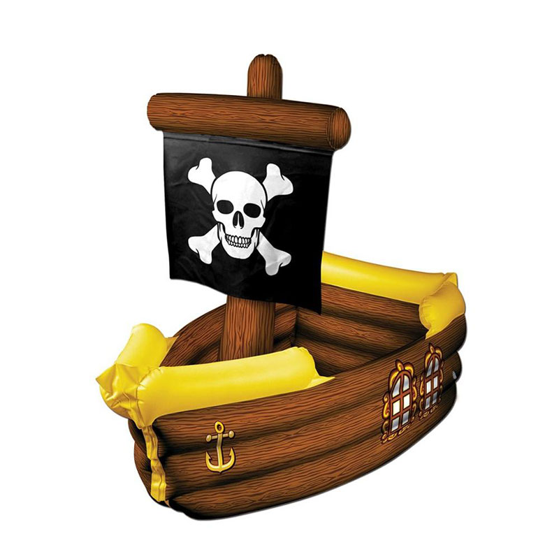 PVC gonfiabile marrone e giallo dellanave pirata con la bandiera della traversa, il giocattolo del dispositivo di raffreddamento della bevanda del partito decorativo