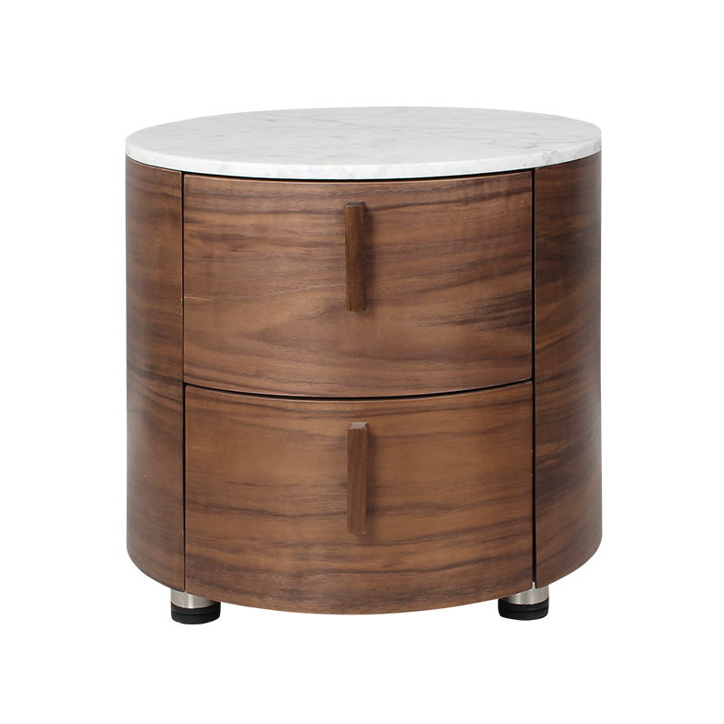 comodini di marmo di lusso moderni con comodino rotondo a 2 cassetti per camera da letto