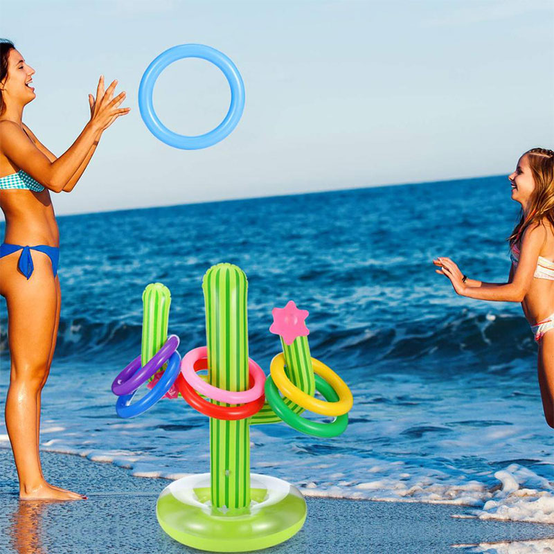 Game di gioco sugli anelli di cactus gonfiabile set galleggiante, gioco di gioco cactus