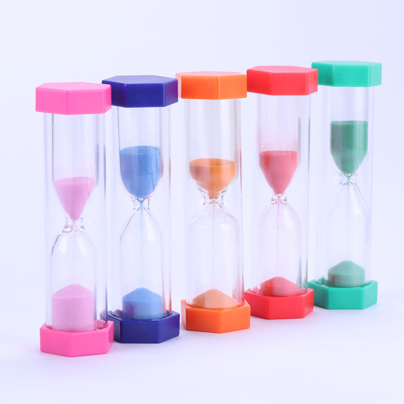 Fornitura di fabbrica Logo personalizzato in plastica esterna da 3min5 minuti Timer di sabbia per clessidra di plastica esagonale viola