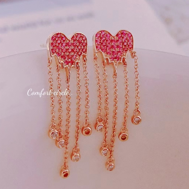 Nuovo design Pink Sapphire Tassel 18K Gold Oreger Gift per ragazza