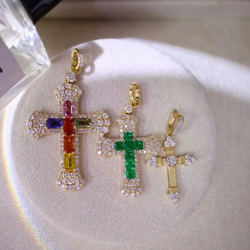 Gioielli tuochennew design18k/14k/10k oro con ciondolo a croce in pietra a colorinaturale