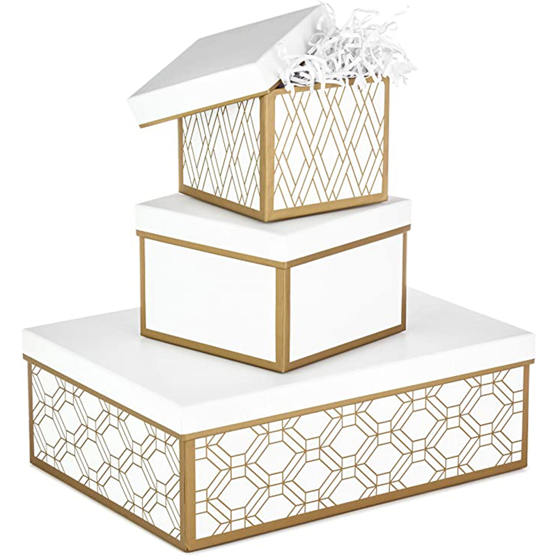 Scatole regalonidificate con coperchi e riempimento (set di 3, bianche e oro, dimensioni assortite) per matrimoni, doccenuziali, damigelle, Natale, Hanukkah, Compleanni, San Valentino \\\\\\ '