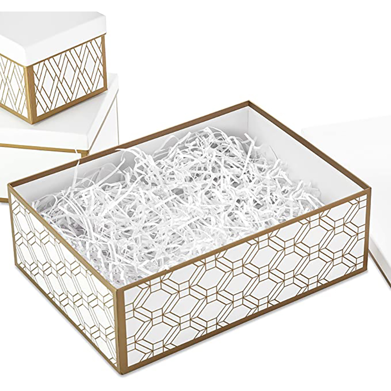 Scatole regalonidificate con coperchi e riempimento (set di 3, bianche e oro, dimensioni assortite) per matrimoni, doccenuziali, damigelle, Natale, Hanukkah, Compleanni, San Valentino \\\\\\ '