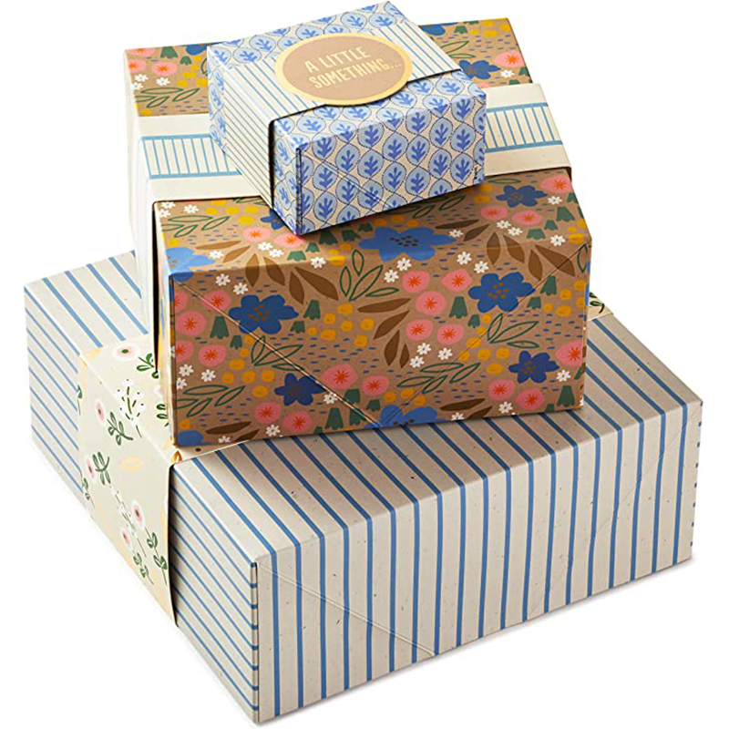 Scatole regalo Hallmark con fasce avvolgenti, dimensioni assortite (3 pacchetti: fiori e strisce carine) per compleanni, doccenuziali, giornata madre, migliori amici