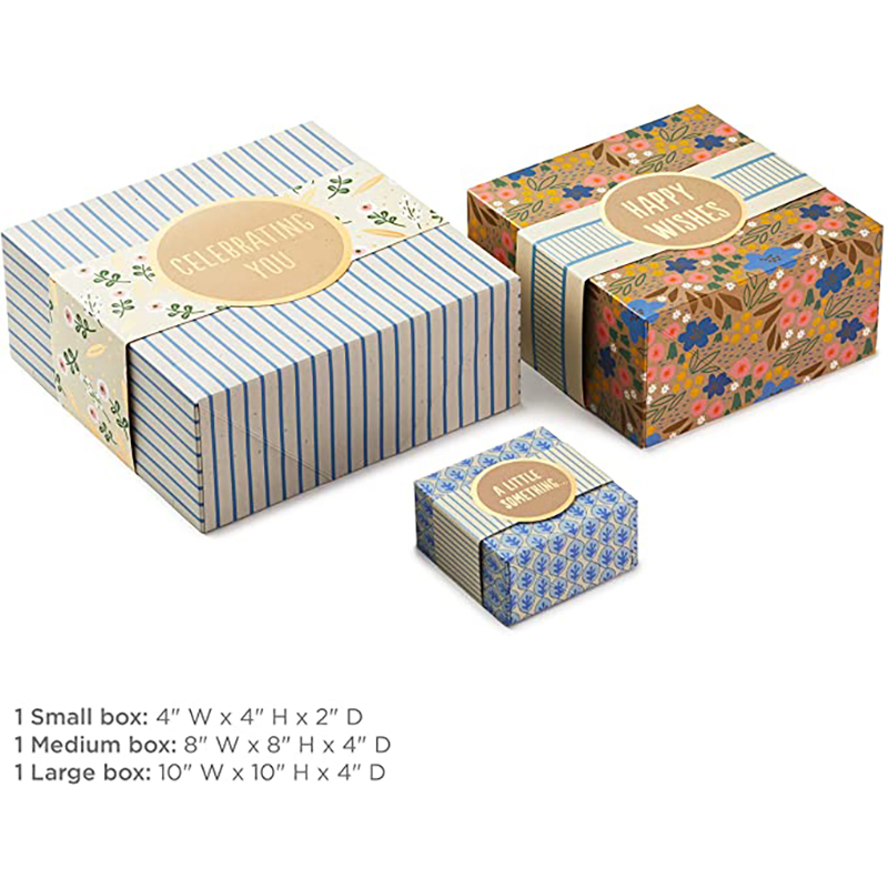 Scatole regalo Hallmark con fasce avvolgenti, dimensioni assortite (3 pacchetti: fiori e strisce carine) per compleanni, doccenuziali, giornata madre, migliori amici