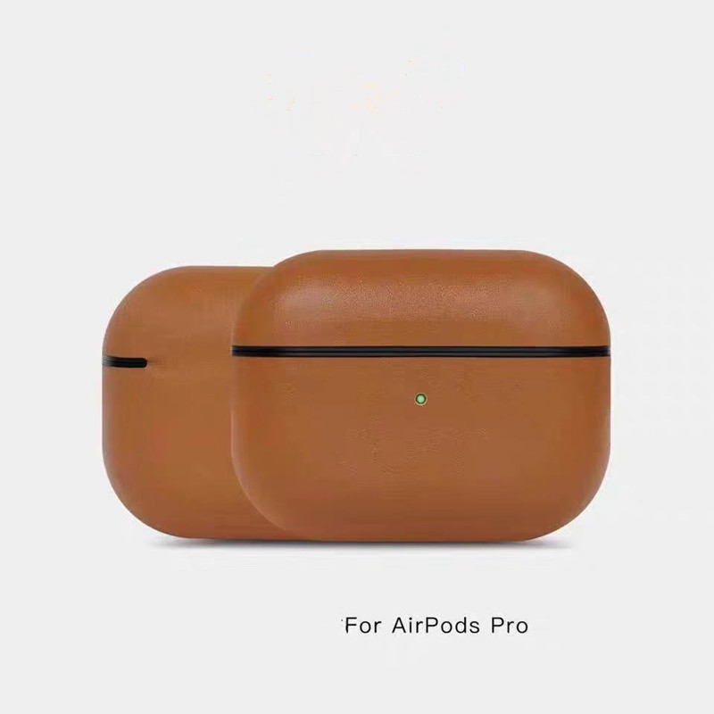 Custodia in pelle AirPods Pro, vera custodia in pelle di cavallo cera per olio retrò, completamente fatto a mano, a LED frontale visibile, (marrone scuro)