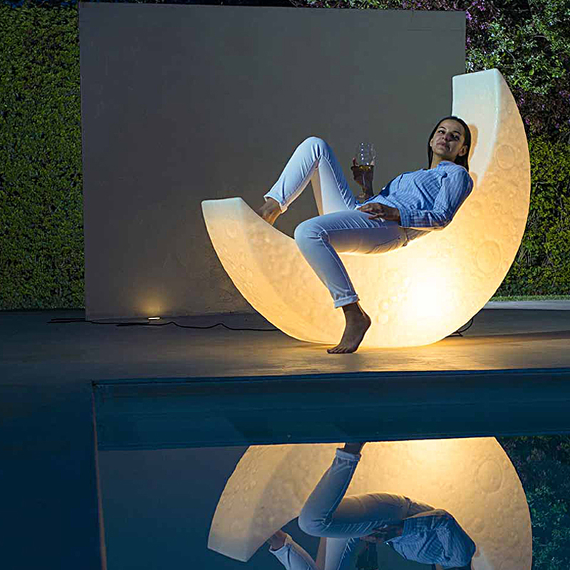 Sedia a schiera luminosa a led party outdoor/indoor lampada di luna di luna luminosa sedia a dondolo a led luna