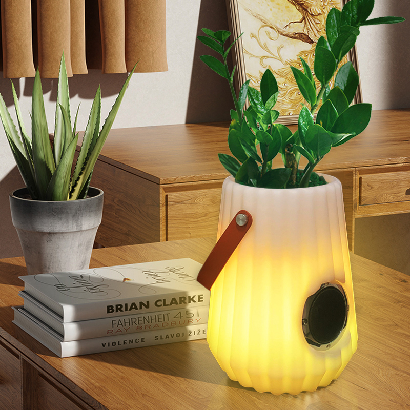 Pentola floreale illuminata a led Indoor/outdoor Creative Smart Table Lampada per soggiorno, camera da letto, decorazione da giardino, luci a LED a LED DEMABLE ICE con altoparlante Bluetooth