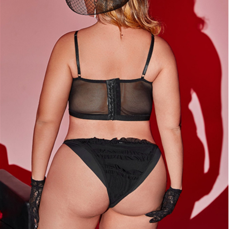 Rose decorazione dei fiori che si muove a maglia set di lingerie con perizoma sexy
