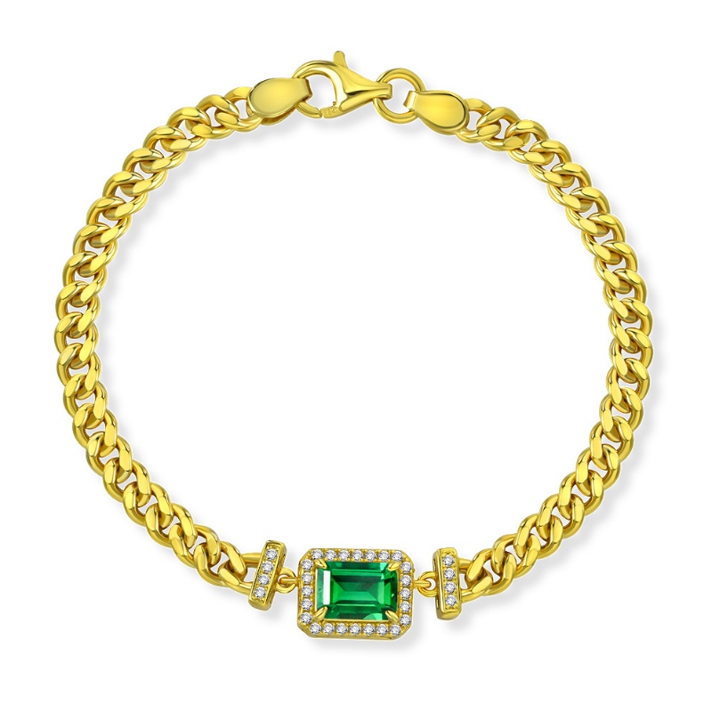 2022 NUOVI EMERALD COLTUTO 1CT 5*7 Bracciale cubano European e American Retro Jewelry