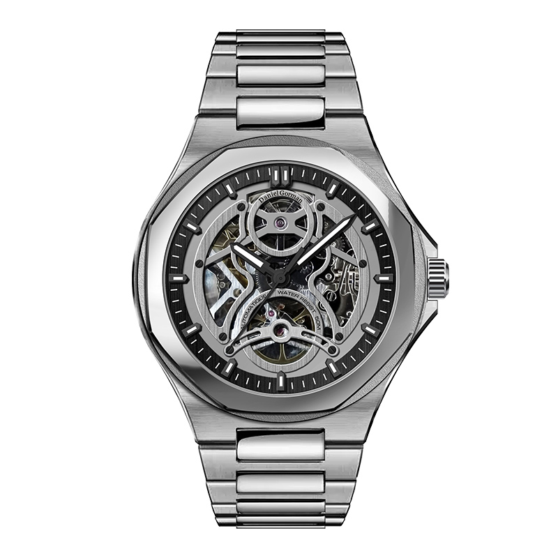 Daniel Gorman DG9111 Luxury Mechanical Hollow orologio da uomo \\ Waterproof Watch Leisure Luminous in acciaio inossidabile cinghia d'acciaio orologio di lusso di lusso