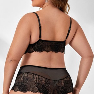 Set di lingerie in pizzo floreale con rivestimento in pizzo smerlato