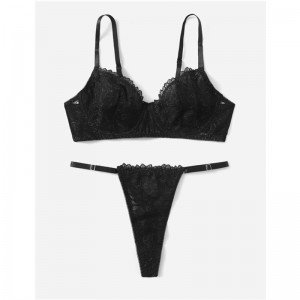 Set di lingerie in pizzo black con lecce con perizoma sexy in pizzo