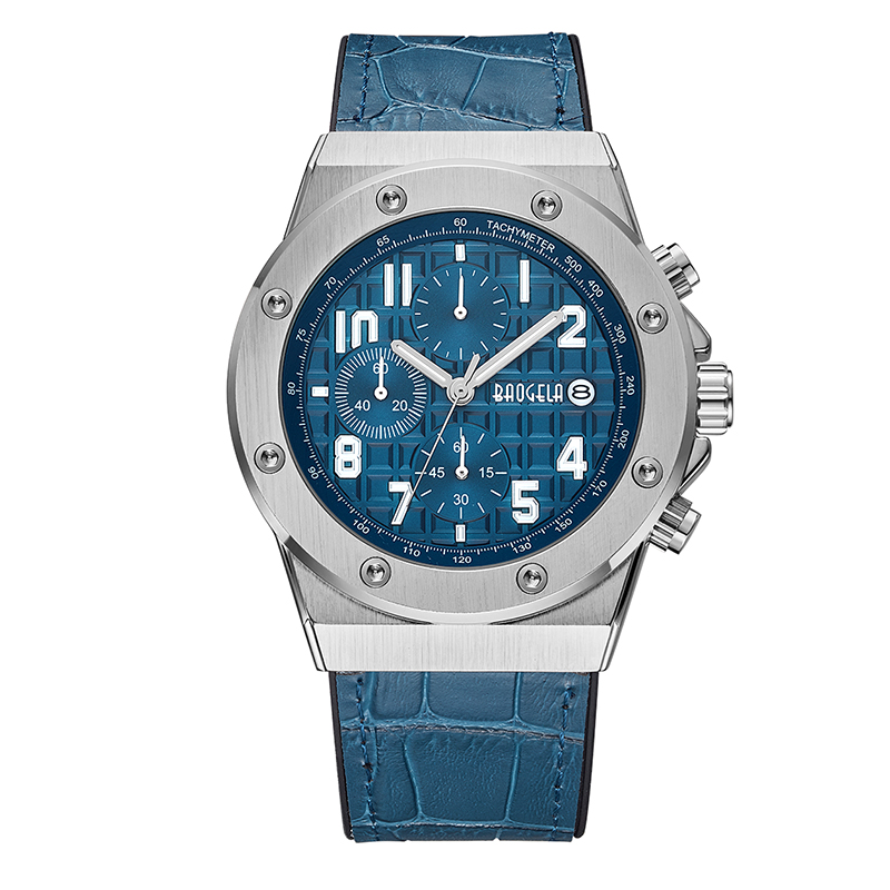 Baogela Men \\ 'S Chronograph Quartz Orologi 2022 Nuovo Waterproof Sports Cash Wors Watch Man Orologio in pelle 1805 Blu 1805 Blu