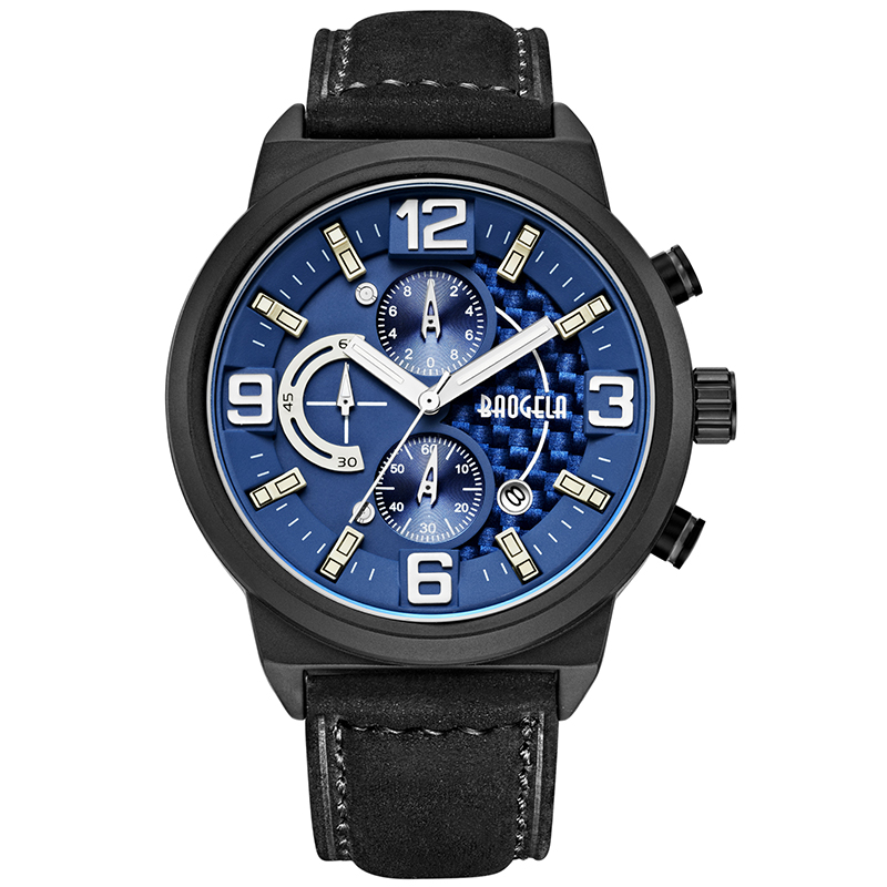 Baogela Men \\ 'S Black Sports Quartz Watch Leisure Fashion Analog Timing Watch Display Orologio 1709 Blu Nero