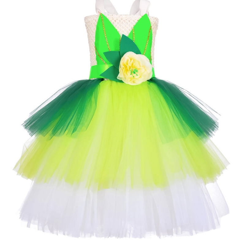 Halloween cosplay principessa bambine party green flower fata tinker abbigliamento costume da elfo con set di ali farfalle
