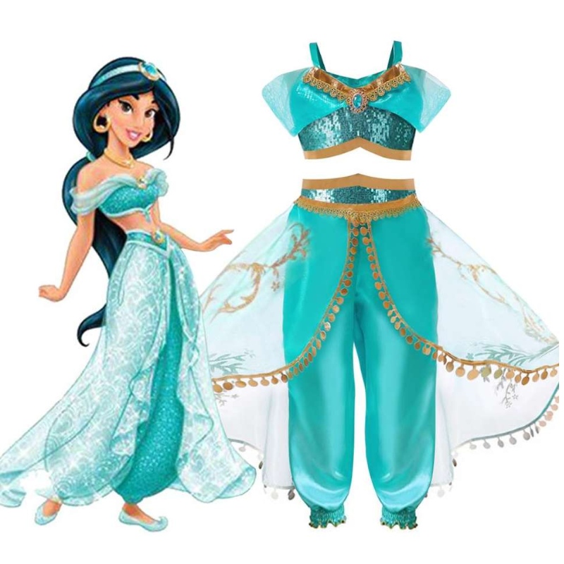 Girls Fancy Dress Kids Kids Halloween Costume Cosplay vestiti Lil Girls Princess Jasmine Party Dress