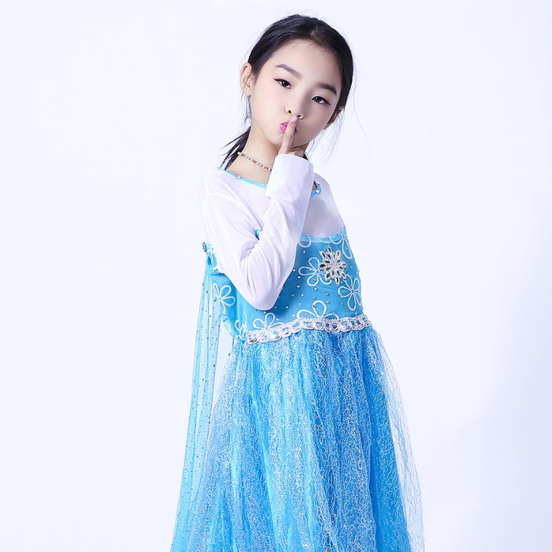 Elsa Queen Dress Girls Girls Long Maniche Mesh Mash Abito da principessa Elsa Princess