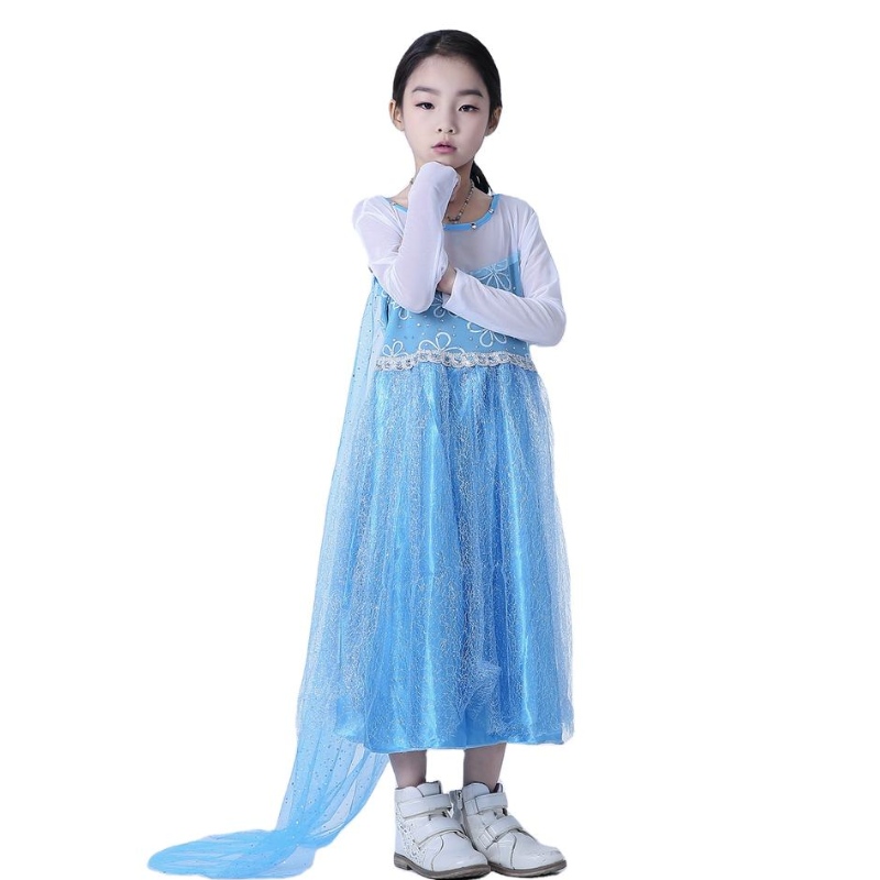 Elsa Queen Dress Girls Girls Long Maniche Mesh Mash Abito da principessa Elsa Princess