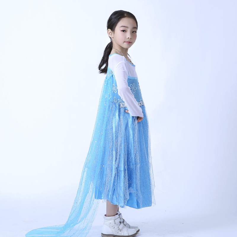 Elsa Queen Dress Girls Girls Long Maniche Mesh Mash Abito da principessa Elsa Princess