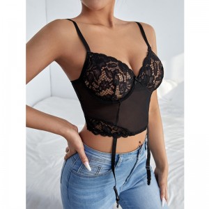 Solido Top cami in pizzo in rete a mesh a contrasto con una giarrettiera