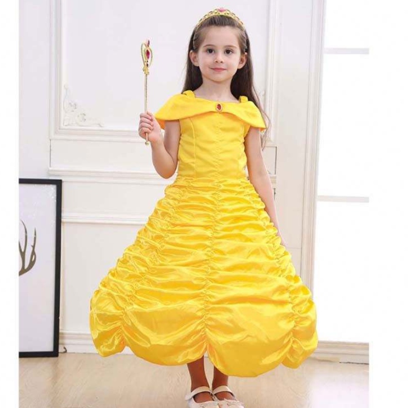 Abbigliamento per bambini di Halloween a strati di spalla da spalla Principessa Belle Belle Girls Girls Abito Halloween HCBL-001