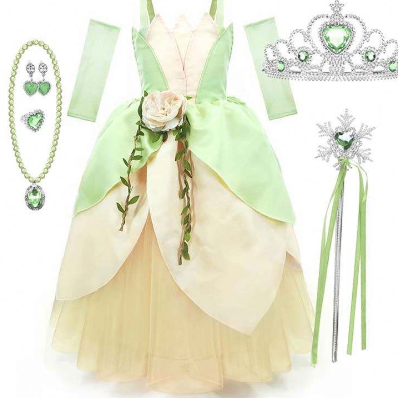 Festa di compleanno per bambini Halloween Abito da ballo Fancy Ball Dress Up The Frog Girls Princess Tiana Costume HCTB-006