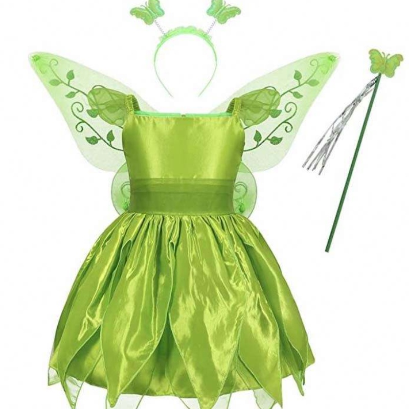 TODDLER KID HALLOWEEN COSPLAY Birthday Outfit Set Dancing Butterfly Green Fairy Wing Bell Bell Dress 2-10T HCTB-001