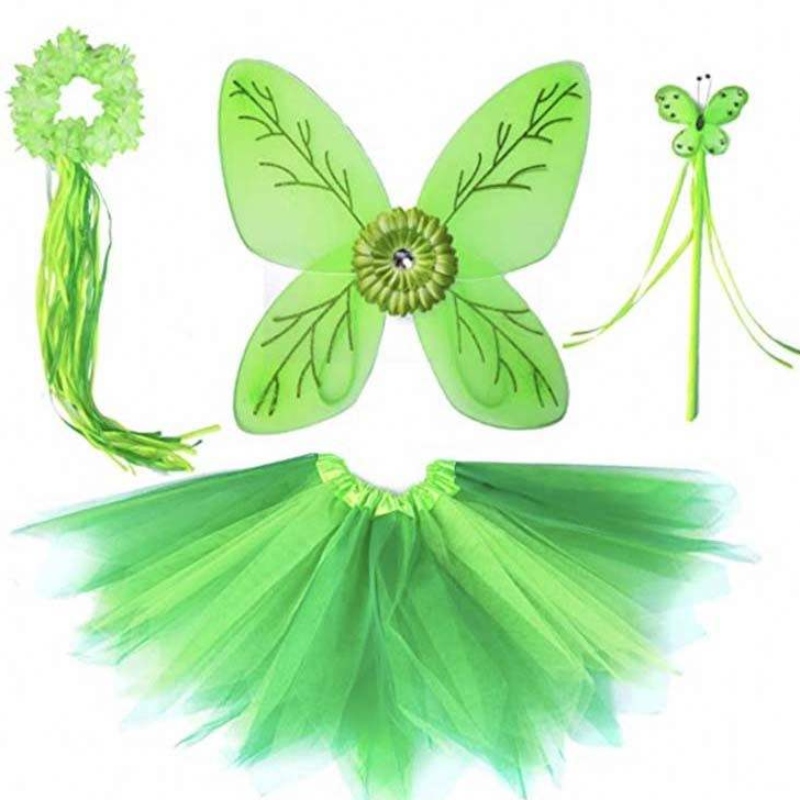 TODDLER KID HALLOWEEN COSPLAY Birthday Outfit Set Dancing Butterfly Green Fairy Wing Bell Bell Dress 2-10T HCTB-001