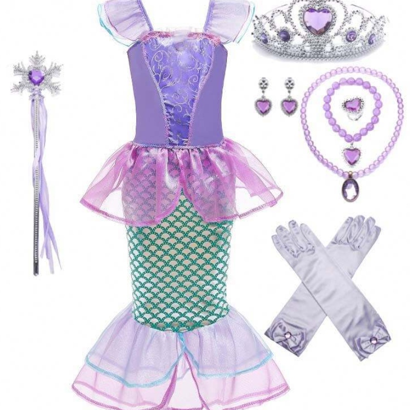 2021 Abbigliamento per bambini Summer Bapple Girls Mermaid Costume Princess Abiti 3-10 anni Old Kids Mermaid Stamped Dress DGHC-028