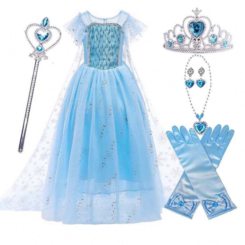 Bambine di alta qualità Halloween Party Blue Elsa Princess Abito HCGD-018