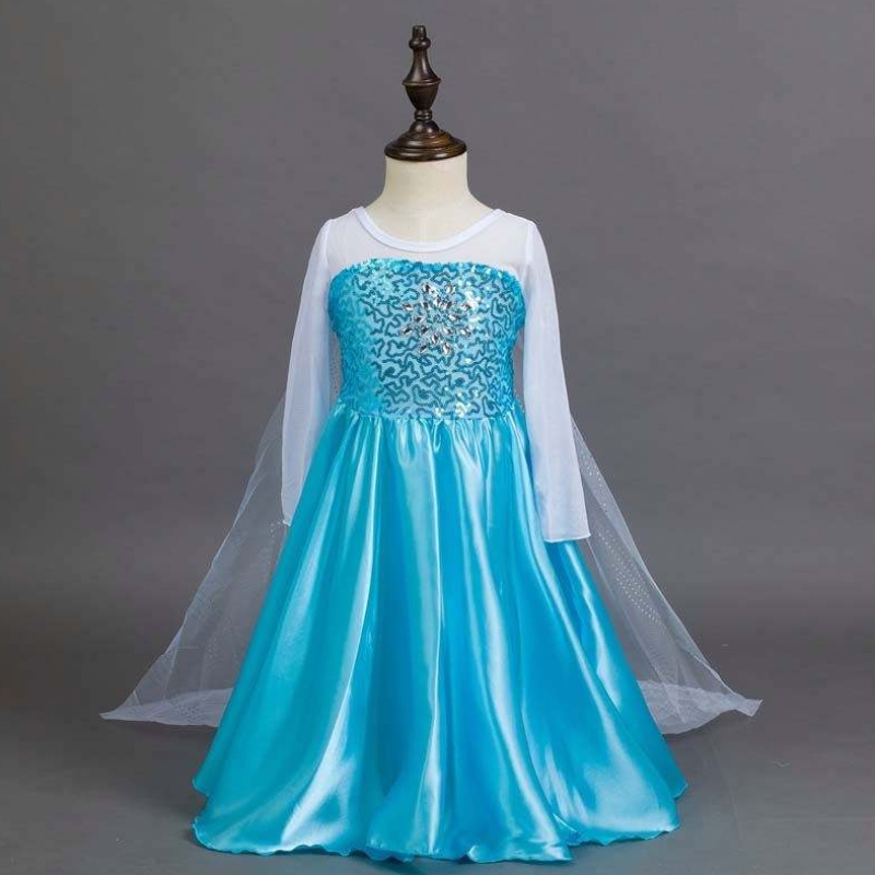Snow Party Queen Halloween Costume Blu manica lunga Regina Snow Abito Elsa per ragazze con accessori HCGD-006