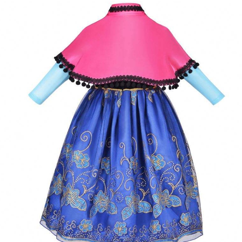 Abbigliamento per cosplay per bambini in stock Fantastico costume da principessa Anna con accessori con mantello HCGD-014