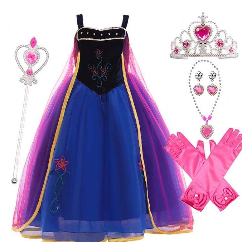 Ragazza cosplaynevica regina principessa costume in costume abbigliamento anna con accessori per guanti di bacchetta corona HCGD-010