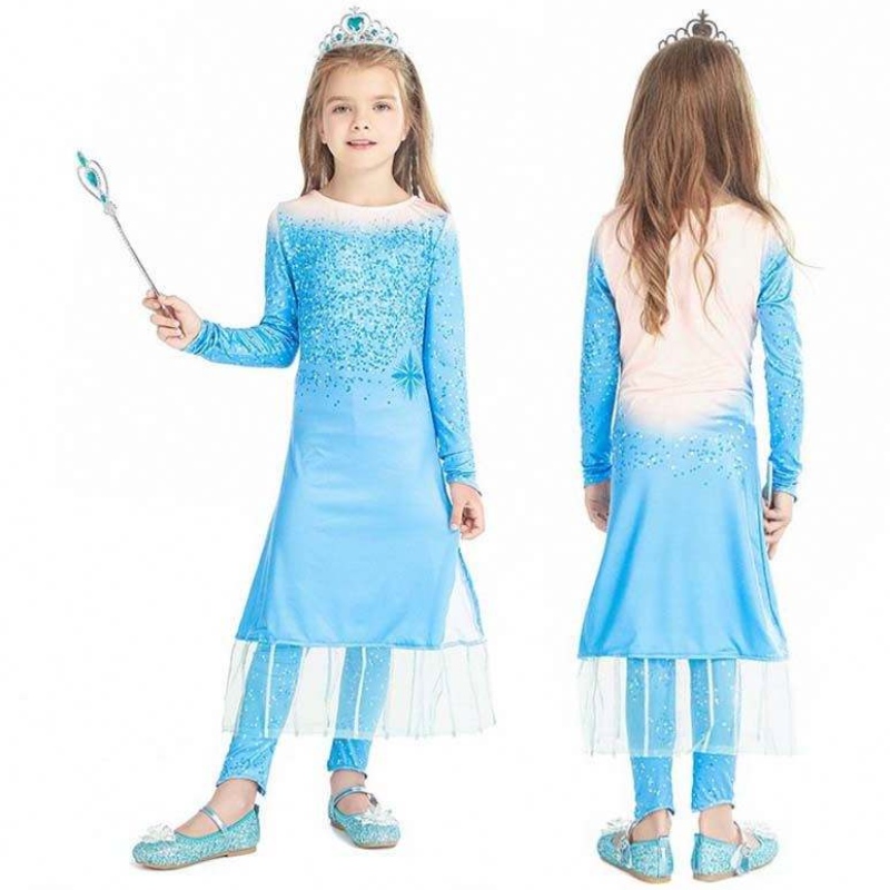 Pantaloni abiti lunghi per bambine principessa fantasia 2pcs cosplay abito elsa con accessori HCGD-021